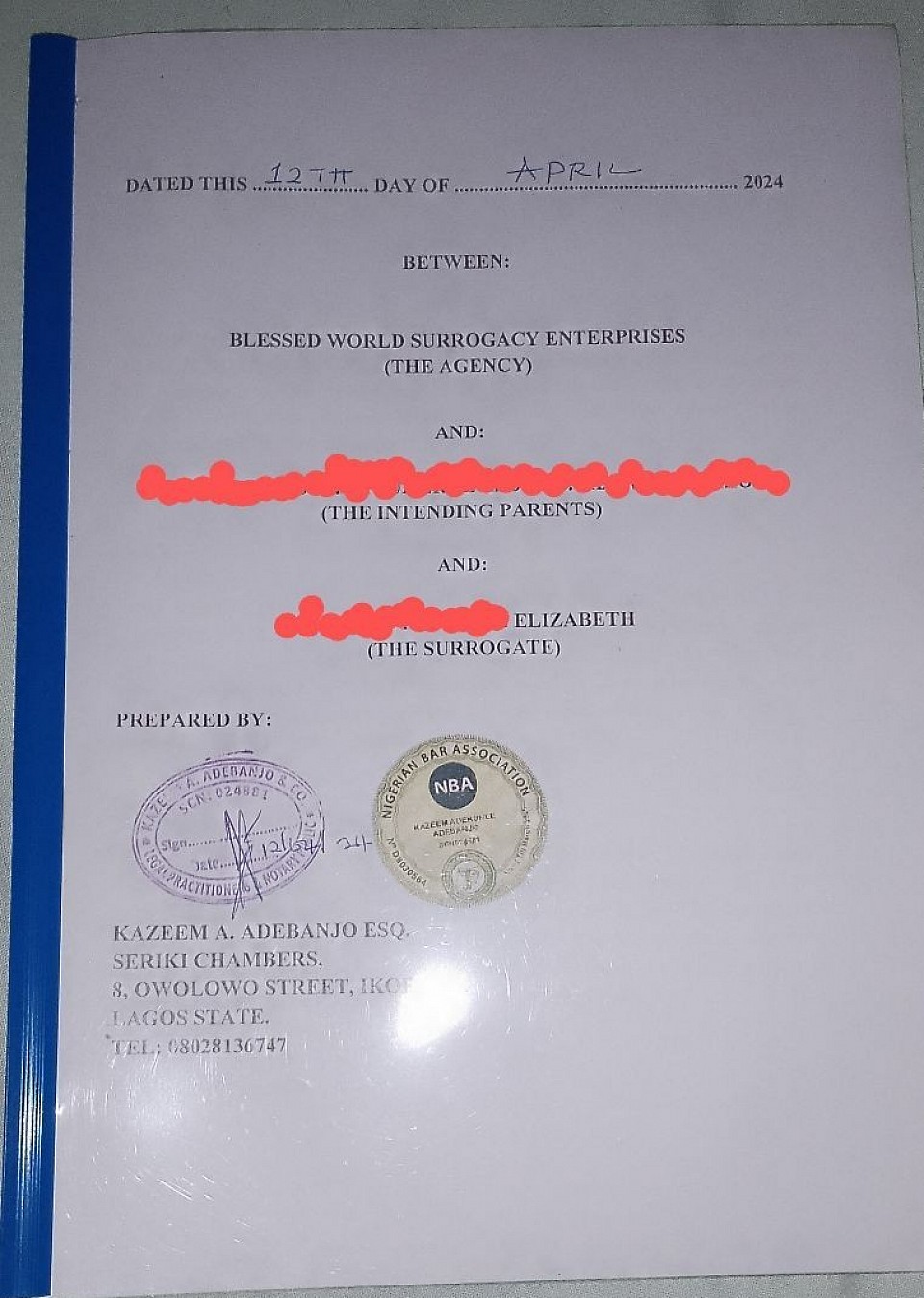 SAMPLE OF OUR LEGAL SURROGACY AGREEMENT