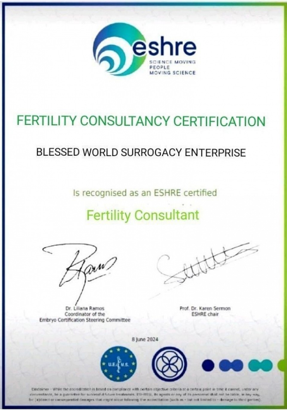 BLESSED WORLD 🌎 SURROGACY ENTERPRISE E-SHRE CERTIFICATION