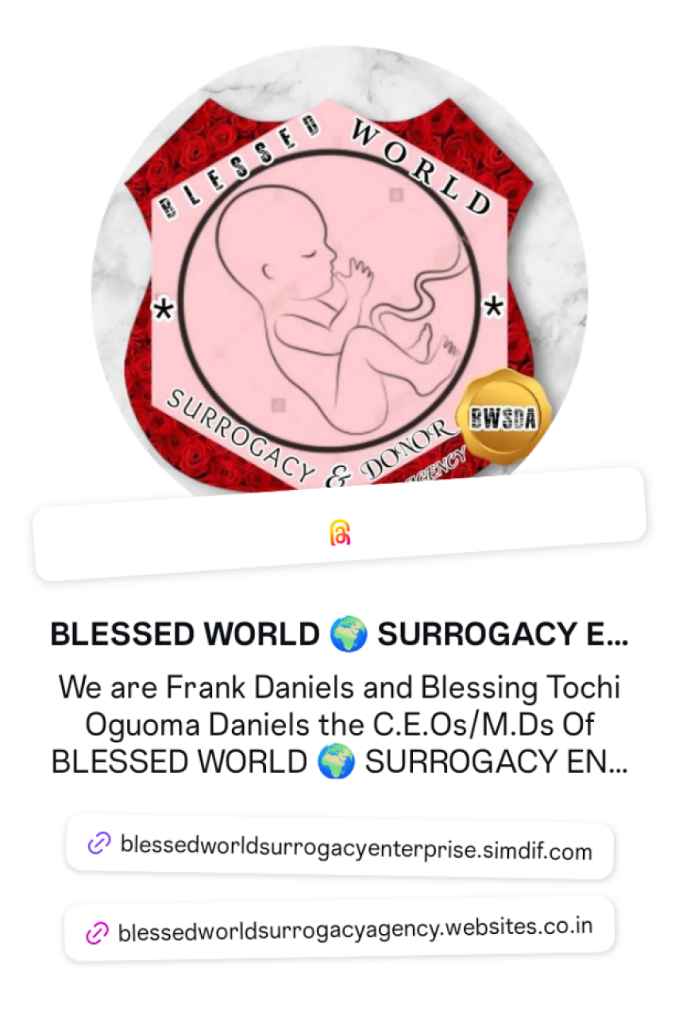 BLESSED WORLD 🌍 SURROGACY ENTERPRISE ( REG NO: BN-3612143 )      I'm on Threads as @blessed_world_surrogacy_agency. Install the app to follow my threads and replies. https://www.threads.net/@blessed_world_surrogacy_agency?invite=0