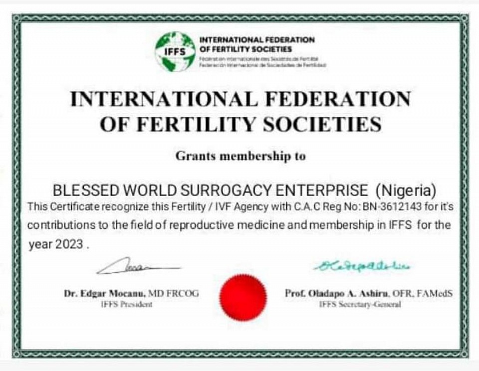 BLESSED WORLD 🌎 SURROGACY ENTERPRISE IFFS CERTIFICATION